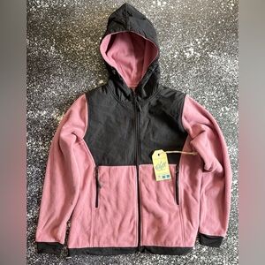 & Chill Society Women’s Fleece Full Zip Jacket Pink/Black NWT